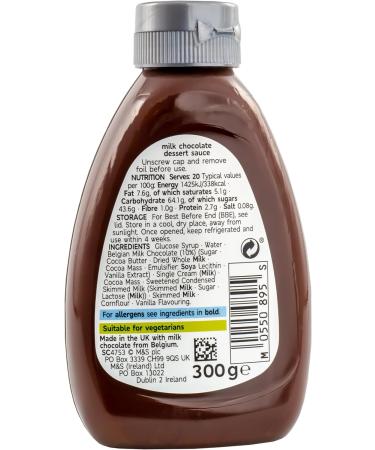 M&S Marks & Spencer Belgian Milk Chocolate Dessert Sauce Ideal for Pancakes Waffles & Ice Cream Vegetarian 300g - Buy Online on SooperMarket.com