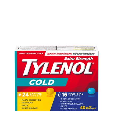 TYLENOL Extra Strength Cold eZ Tabs Relieves Cold symptoms Daytime and Nighttime Convenience Pack 40ct