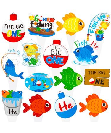 48pcs Gone Fishing Party Cupcake Toppers