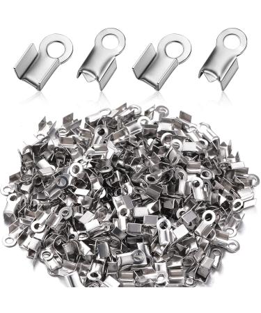 304 Stainless Steel Fold Over Cord Ends Cord Crimp End Tips Fold-Over End Caps Leather Ribbon Ending Clasp Tips Jewelry Connector for Jewelry Making  3 x 8 mm (100 Pieces)