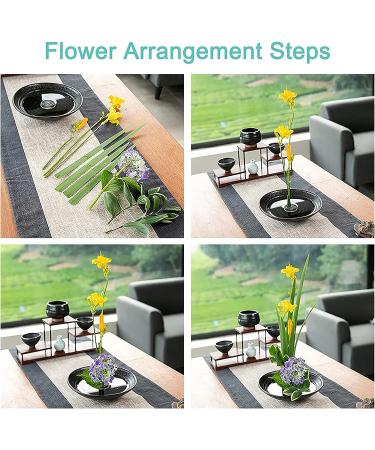 CRAFFANCY Deep Round Ceramic Ikebana Flower Vase with 5cm Kenzan Flower Frog - Black Spotted | Flower Arrangement Supplies for Home Decoration - Buy Online on SooperMarket.com
