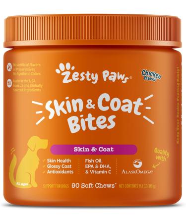 Zesty Paws Omega Bites for Dogs Skin & Coat All Ages Chicken Flavor 90 Soft Chews