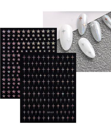 JMEOWIO 12 Sheets Colorful Star Nail Art Stickers Decals - Self-Adhesive Silver Design Decoration Supplies - Buy Online on SooperMarket.com