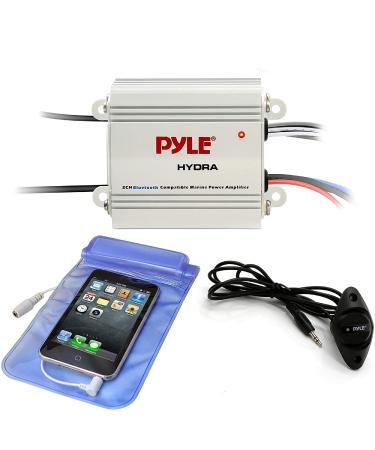 Pyle Auto 2-Channel Bridgeable Marine Amplifier with Bluetooth Speakers, White