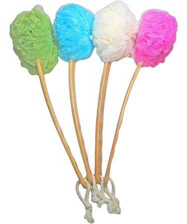 4 Pack Exfoliating Loofah Body & Back Scrubber Set - Long Wooden Handle Bath Brush for Men & Women - Buy Online on SooperMarket.com