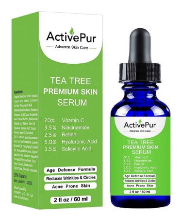 Premium TEA TREE SERUM (Big Size 2 Oz/60 ml) Oil for Acne 20% Vitamin C & B3 MSM Hyaluronic Acid Retinol Salicylic Acid Niacinamide Acne Scar Treatment Anti Aging Wrinkle Dark Spots Blemishes Pimple