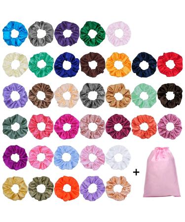 40 pieces satin hair tie colorful silk satin hair scrunch set strong elastic bobble hair bands monochrome traceless hair rope accessories for women girls ponytail holder 40 colors
