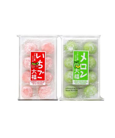 Japanese Mochi Fruits Daifuku (Rice Cake) CHOICE OF: Strawberry Melon Green Tea Orange Flavors. (Strawberry+Melon)