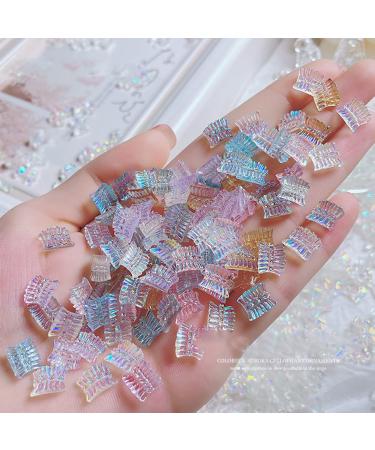 SANWOOD 50Pc 3D Nail Art Bowknot Ornament Aurora Shiny Resin Glitter Rhinestone Decors for DIY Manicure 3