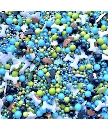 Luxury Dinosaur edible sprinkles green black blue silver metallic dinosaur party ideas decoration for cupcakes cakes biscuits cookies cake topper bones skeleton baking boy DINO