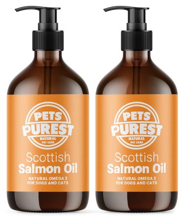 Pets Purest Scottish Salmon Oil For Dog Cat & Pet - 2 x 300ml Omega 3 6 & 9 Fish Oil Food Topper for Natural Coat Immune Support Itchy Skin Joint & Brain Health