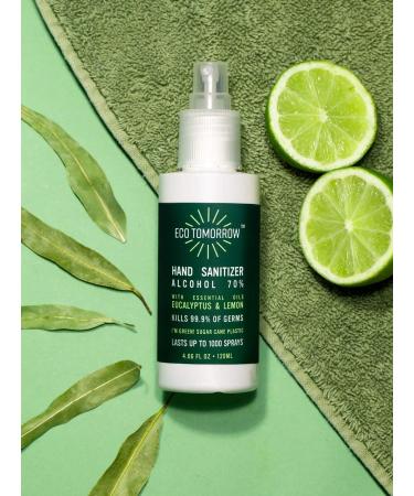 Vegan Hand Sanitizer Spray | EcoTomorrow | Kills 99.9% of Germs | Natural Formula with Essential Oils | Eucalyptus & Lemon | 4.06oz Bottle - Buy Online on SooperMarket.com