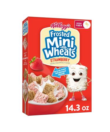 Kellogg's Frosted Mini Wheats Breakfast Cereal, Fiber Cereal, Kids Snacks, Strawberry, 14.3oz Box (1 Box)