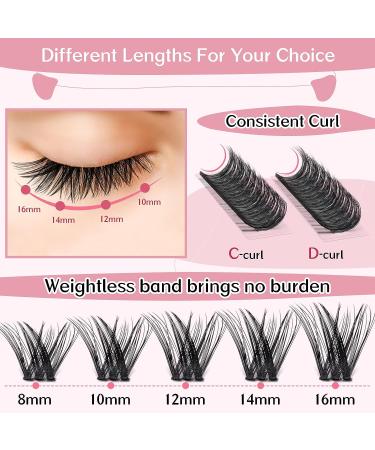 72 Pcs Easy to Apply DIY Eyelash Extension Individual Lashes D-8-16mix - Adore Lash Clusters with Thin Band - Buy Online on SooperMarket.com