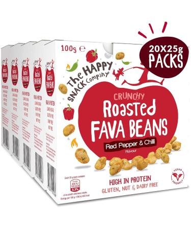 Healthy Vegan Roasted Fava Beans - Red Pepper & Chilli Snacks | Gluten-Free Protein-Rich 20 Pack (25g each) - The Happy Snack Company - Buy Online on SooperMarket.com