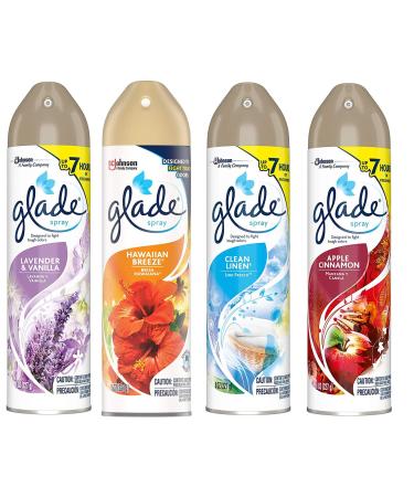 Glade Spray Collection 4 Flavors: Lavender & Vanilla, Hawaiian Breeze, Clean Linen & Apple Cinnamon. Pack of 4.