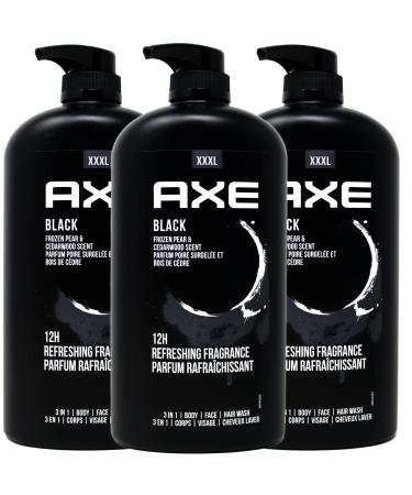 AXE 3 in 1 Body Face and Hair Wash for Men 12 Hour Refreshing Fragrance Black Frozen Pear and Cedarwood Scent 33.8 Ounce Pump Bottle (Pack of 3)