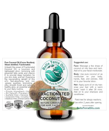 Bella Terra Oils - Organic Fractionated Coconut Oil 2 oz | Pure MCT Oil for Silky Skin | Ideal for Skincare & Haircare - Buy Online on SooperMarket.com