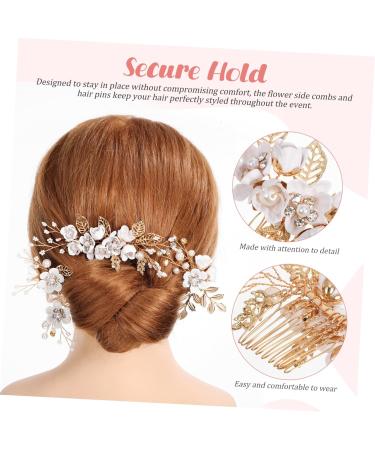 PLAFOPE 1 Set Comb Set Bride Side Combs Hair Decorations U Shaped Hair Pins Rhinestones Wedding Side Comb Wedding Hair Pins Wedding Veil Combs Flower Bridal Combs Hair Flowers Pearl White - Buy Online on SooperMarket.com