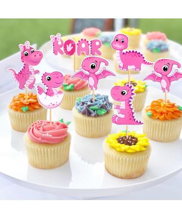 Cyodoos 36 Piece Dinosaur Cupcake Toppers Baby Dinosaur Cupcake Children's Birthday Party Cake Decorative Supplies Perfect for Dinosaur Parties and Boys and Girls' Birthday Party Decorative Supplies Pink - Buy Online on SooperMarket.com
