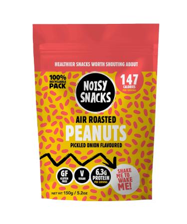 Nosiy Snacks - Air Roasted Pickled Onion Peanuts Extra Bold Flavour Healthy Low-Calorie Snack High Protein and Fibre Vegan Gluten Free Palm Oil Free 6 x 150g Recyclable Air Roasted Pickled Onion Peanuts 6 x 150g
