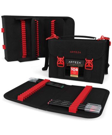 ARTEZA Marker Pen Organizer Case, 108 Slots, Removable Baldric, Zipper Pocket and Carrying Handle, for Drawing Markers and Pens, Art Supplies for Artists and Hobby Painters 1 Count (Pack of 1)