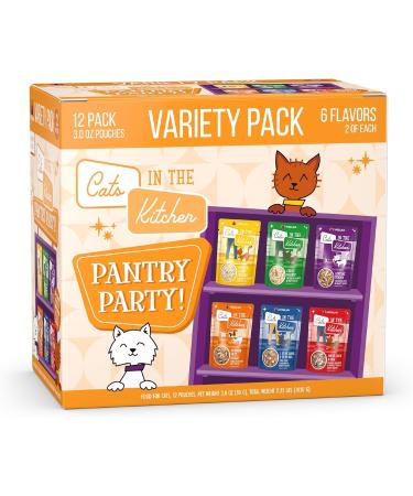 Weruva Cats in the Kitchen Grain-Free Natural Wet Cat Food Pouches Pantry Party Pouch Variety Pack 3 Ounce (Pack of 12)
