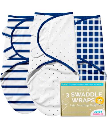 Juicy Bumbles Swaddle Blanket 0-3 Months - 100% Cotton Baby Swaddle Wrap Newborn - Set of 3 Swaddle Wrap - Baby Essentials for Newborn Baby Boy and Girl Checks and Squares Small: 0-3 Months