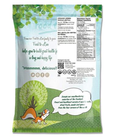 Organic Whole Green Lentils 10 lbs - Non-GMO Raw Beans, Vegan & Kosher - High in Folate, Fiber & Protein - No Soaking Required - Ideal for Soups & Veggie Burgers - Buy Online on SooperMarket.com