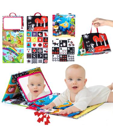 Auney toys 0-9 months foldable mirror with a crackling book developed toddler education and cognitive educational toys baby toys for newborn toddlers baby