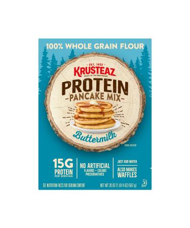 Krusteaz Protein Buttermilk Pancake and Waffle Mix 15g Protein Per Serving 20 oz Boxes (Pack of 8)