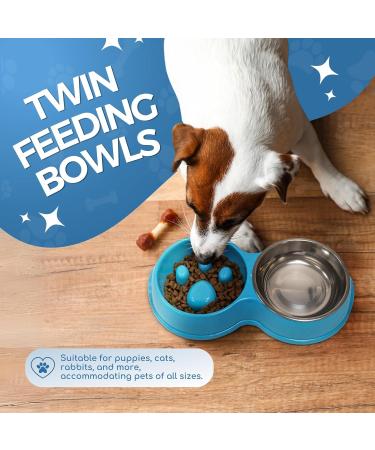 Double Slow Feeder Dog Bowl | Raised Non-Slip Stainless Steel Cat Food & Water Bowl | Detachable Blue Cat Bowl - Buy Online on SooperMarket.com