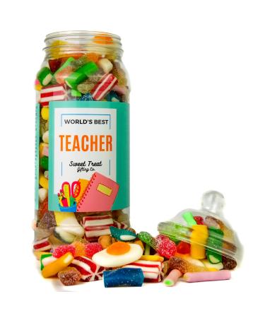 World's Best Teacher Thank You Gift for Teacher Sweets Jar Thank you Teacher Gifts 670g Jar of Sweets By The Sweet Treat Gifting Co.