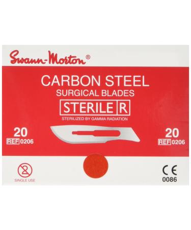 Swann-Morton 0206 Carbon Steel Surgical Scalpel Blade Sterile Size #20 Individual Foil Pack 100 Count