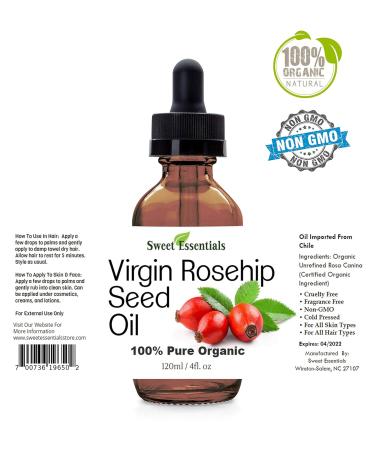 Organic Unrefined Virgin Rosehip Oil 4oz - 100% Pure Cold-Pressed Heals Skin Issues Imported from Chile - Buy Online on SooperMarket.com