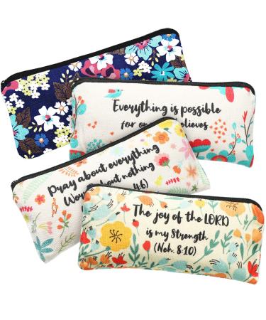 4 Pieces Inspirational Bible Verse Pencil Pouch Christian Pencil Case Scripture Makeup Bags Canvas Cosmetic Bags for Students Office Journaling Supplies (Bible Verse Pattern 7.8 x 3.8 Inch) 7.8 x 3.8 Inch Bible Verse Pattern