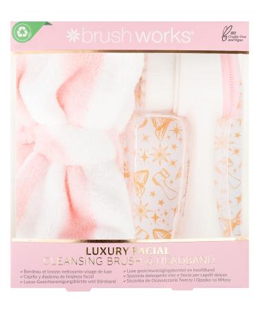 Brushworks Luxury Facial Cleansing Brush & Headband Pink One Size