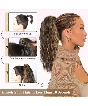 PORSMEER 18 Inch Claw Ponytail Extension Multi Layered Clip on Ponytail Extension for Women Long Curly Wavy Hair Extensions Natural Fluffy Synthetic Clip in Hairpiece for Daily (Brown with platinum) Ash brown with platinum - Buy Online on SooperMarket.com