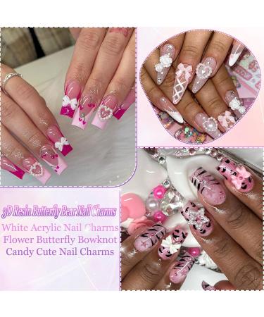 BELICEY White Bow Nail Art Charms - 1000PCS Resin Kawaii Nail Jewels in Multi Shapes for DIY Nail Designs - Includes Tweezer & Pickup Pencil - Buy Online on SooperMarket.com