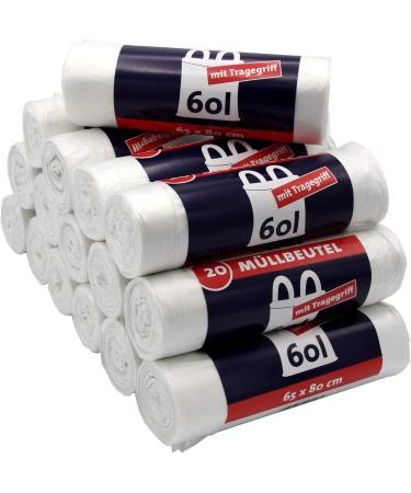 1000 Tear-Resistant 60L Garbage Bags with Handles - 20 Pieces/Roll Liquid-Tight & Recyclable - Eco-Friendly Packaging (50s Pack) for International Shipping - Buy Online on SooperMarket.com