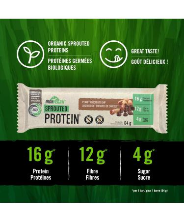 Iron Vegan Sprouted Protein Bar - Peanut Chocolate Chip Peanut Choc. Chip 62g/12 - Buy Online on SooperMarket.com