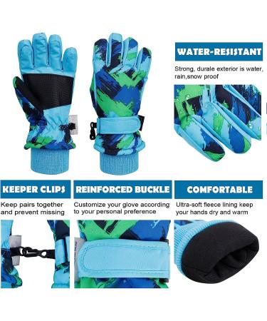 Kids Winter Gloves | Waterproof Snow Ski Gloves for Boys Girls | Blue Green | Size S (4-6 years) - Buy Online on SooperMarket.com