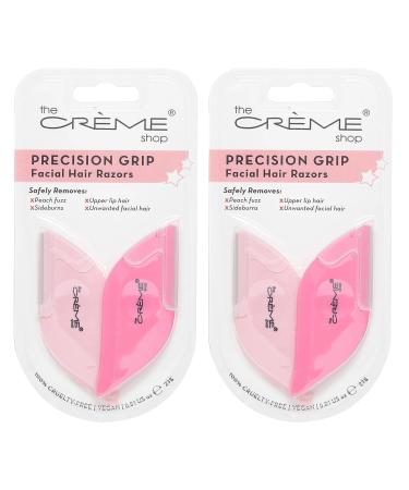 The Creme Shop Precision Grip Facial Hair Razors: Multipurpose Dermaplaning Tool for Safe Removal of Eyebrow Strays Facial and Body Hair Ergonomic Design for Softer Smoother Skin (Set of 2)