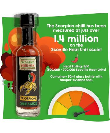 South Devon Chilli Farm Scorpion Chilli Sauce | Made from Fresh Scorpion Chillies - Contains just 3 Ingredients Heat Rating 11/10 - Case of 6 50ml Bottle - Buy Online on SooperMarket.com