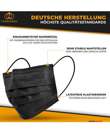 Buy Charlemain 50x Black Medical Masks - EN 14683 Type IIR BFE 99.9% Latex-Free 3-Layer Protection | International Shipping - Buy Online on SooperMarket.com