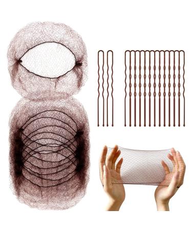 Hair Nets for Buns 60pcs Brown Invisible Hair Bun Net Set 50 Pieces 50cm Package Elastic Hair Bands with Elastic Edge Mesh 10 Pieces U Shaped Pins Ballet Hair Net for Girls Dancers Child Women