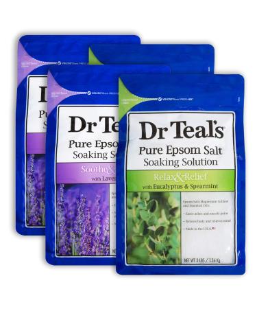 Dr. Teal's Epsom Salt 12 lb Bath Time Value Pack - 6 lb Lavender 6 lb Eucalyptus Spearmint - Bath Time Epsom Soaking Salts
