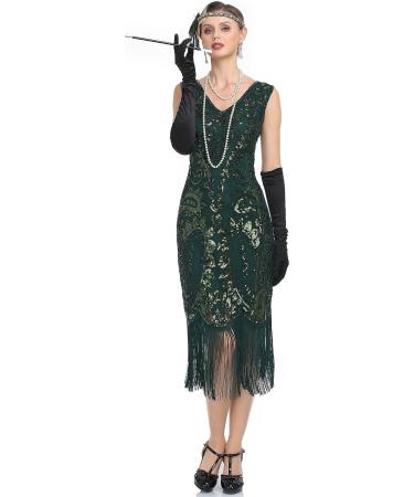 Kayamiya Women's 1920s Flapper Dress Sequin Fringed Paisley V-Neck Great Gatsby Costume Green - Medium - Buy Online on SooperMarket.com