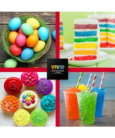 VIVID 12 x 10ml Edible Food Colouring Set - Liquid Colours Kit for Baking & Decorating - Neon Dye for Eggs & Slime - Made in UK - Buy Online on SooperMarket.com