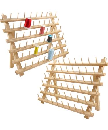 New brothread 2X60 Spools Wooden Thread Rack/Thread Holder Organizer with Hanging Hooks for Embroidery Quilting and Sewing Threads